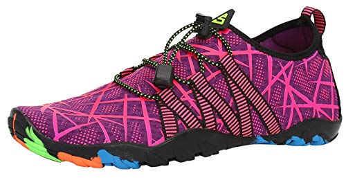 SAGUARO Badeschuhe Damen Herren Wasserschuhe Leicht Schwimmschuhe Schnell Trocknend Atmungsaktiv Strandschuhe Aquaschuhe rutschfeste Outdoor Barfußschuhe für Frauen Männer, Magenta Violett, 37 EU von SAGUARO