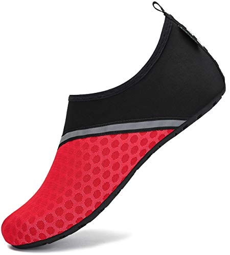 SAGUARO Badeschuhe Wasserschuhe Neoprenschuhe Frauen Barfuß Schwimmschuhe Strandschuhe Tauchschuhe Wassersport Surf Aqua Schuhe für Damen Herren(Rot, 42/43 EU) von SAGUARO