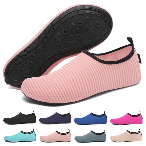 SAGUARO Badeschuhe Wasserschuhe Schwimmschuhe Aquaschuhe für Damen, Schnell Trocknend Strandschuhe Seeigel Neoprenschuhe für Wassersport mit Drainagelöcher Lachsrosa Gr.38/39 von SAGUARO