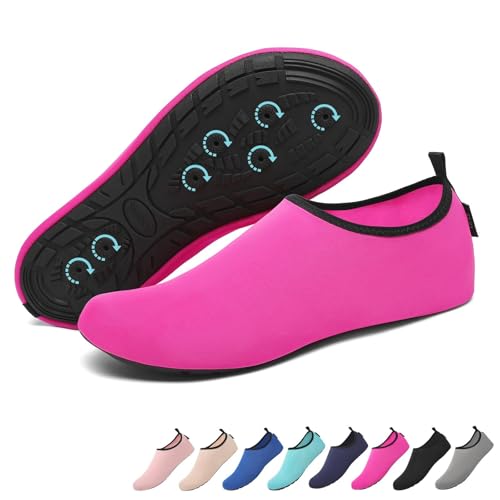 SAGUARO Badeschuhe Wasserschuhe Schwimmschuhe Aquaschuhe für Damen, Schnell Trocknend Strandschuhe Seeigel Neoprenschuhe für Wassersport mit Drainagelöcher Rosarot Gr.36/37 von SAGUARO