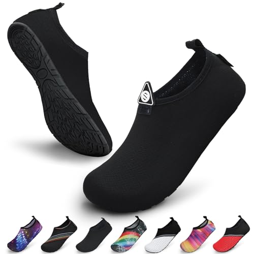 SAGUARO Damen Herren Badeschuhe Wasserschuhe Schwimmschuhe Männer Frauen Barfußschuhe für Strand,Pool,Meer,Wassersport,Surfen,Aqua Cycling,Segeln,Bootfahren,Windsurfen(Schwarz,44/45 EU) von SAGUARO