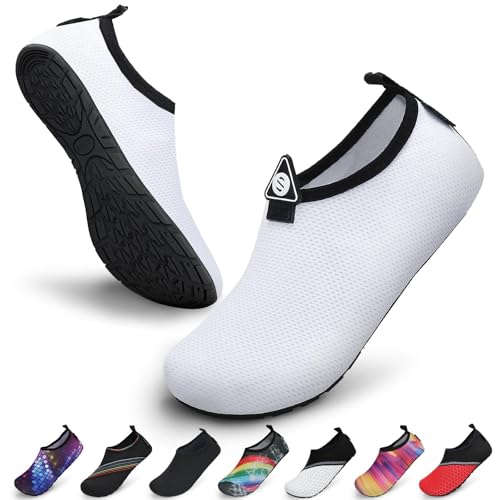 SAGUARO Damen Herren Badeschuhe Wasserschuhe Schwimmschuhe Männer Frauen Barfußschuhe für Strand,Pool,Meer,Wassersport,Surfen,Aqua Cycling,Segeln,Bootfahren,Windsurfen(Weiß,44/45 EU) von SAGUARO