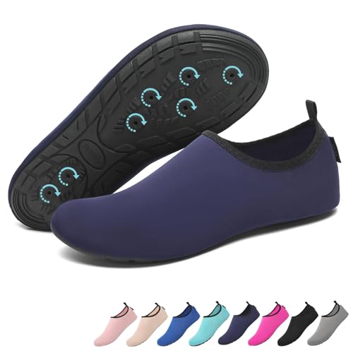 SAGUARO Badeschuhe für Herren Damen - Schnell Trocknend Barfuß Wasserschuhe Seeigel Schwimmschuhe Aquaschuhe Surfschuhe Tauchschuhe mit Drainagelöcher Dunkelblau Gr.44/45 von SAGUARO