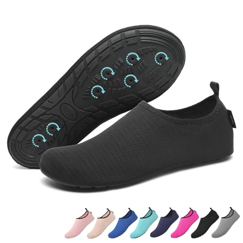 SAGUARO Badeschuhe für Herren Damen - Schnell Trocknend Barfuß Wasserschuhe Seeigel Schwimmschuhe Aquaschuhe Surfschuhe Tauchschuhe mit Drainagelöcher Dunkles Schwarz Gr.38/39 von SAGUARO