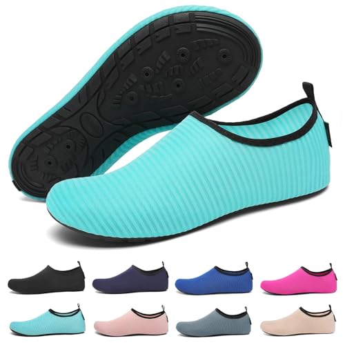 SAGUARO Badeschuhe für Herren Damen - Schnell Trocknend Barfuß Wasserschuhe Seeigel Schwimmschuhe Aquaschuhe Surfschuhe Tauchschuhe mit Drainagelöcher Hellblau Gr.38/39 von SAGUARO