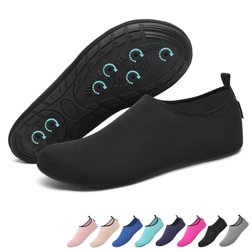 SAGUARO Badeschuhe für Herren Damen - Schnell Trocknend Barfuß Wasserschuhe Seeigel Schwimmschuhe Aquaschuhe Surfschuhe Tauchschuhe mit Drainagelöcher Schwarz Gr.38/39 von SAGUARO