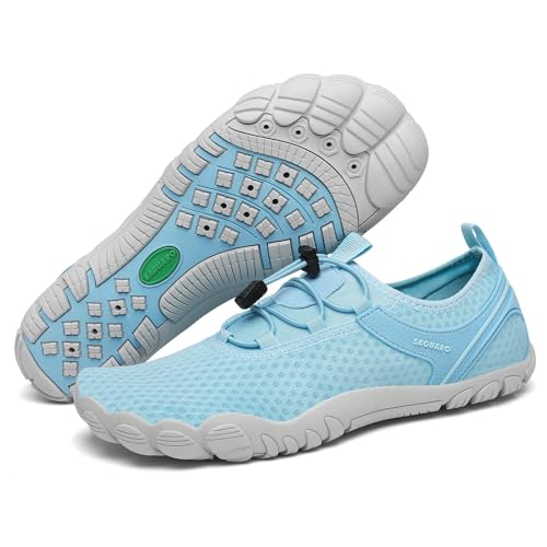 SAGUARO Badeschuhe Wasserschuhe Barfuss Schuhe Damen Herren Barfußschuhe Schnelltrocknende Schwimmschuhe rutschfeste Strandschuhe Aquaschuhe mit Dicker Sohle Azurblau,Gr.38 von SAGUARO
