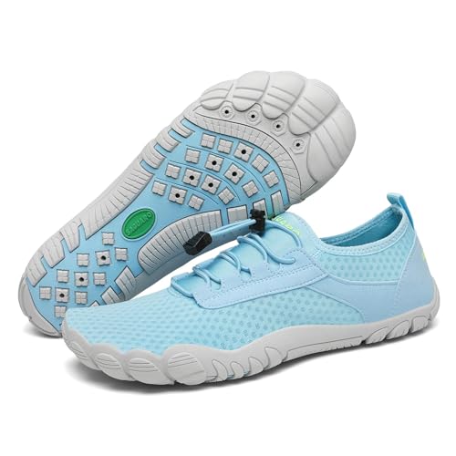 SAGUARO Badeschuhe Wasserschuhe Barfuss Schuhe Damen Herren Barfußschuhe Schnelltrocknende Schwimmschuhe rutschfeste Strandschuhe Aquaschuhe mit Dicker Sohle New Blau,Gr.38 von SAGUARO