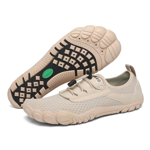 SAGUARO Badeschuhe Wasserschuhe Barfuss Schuhe Damen Herren Barfußschuhe Schnelltrocknende Schwimmschuhe rutschfeste Strandschuhe Aquaschuhe mit Dicker Sohle New Khaki,Gr.45 von SAGUARO