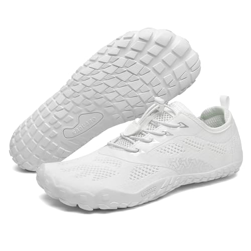 SAGUARO Barfuss Schuhe Damen Barfußschuhe Herren Barfussschuhe Outdoor Traillaufschuhe Leicht Barfuß Schuhe Barefoot Shoes Mit Zero-Drop Solhe,Smart I - Barfußschuhe Weiß,Gr.43 von SAGUARO