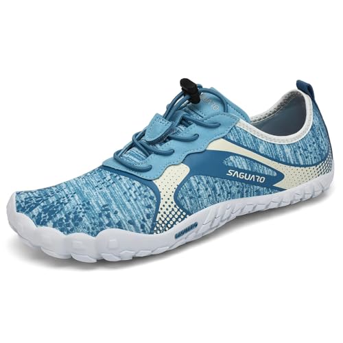 SAGUARO Barfuss Schuhe Damen Barfußschuhe Herren Outdoor Barfussschuhe Leicht Zehenschuhe Barfuß Fitnessschuhe mit Breiter Zehenbox Picton Blau,Gr.38 von SAGUARO