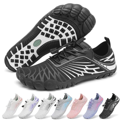 SAGUARO Barfuss Schuhe Damen Leicht Barfußschuhe Atmungsaktive Schnell Trocknend Wasserschuhe Frauen rutschfest Badeschuhe, Schwarz, 38 EU von SAGUARO
