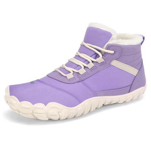 SAGUARO Barfuss Schuhe Damen Winter Barfußschuhe Damen Wasserabweisend Barfuß Winterschuhe Warm Gefüttert Winterstiefel Lila, Gr.37 von SAGUARO