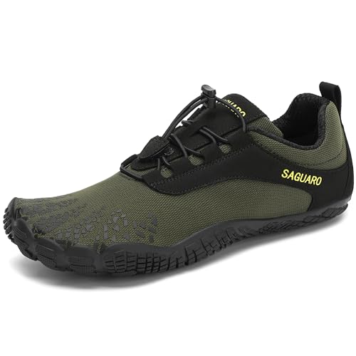 SAGUARO Barfußschuhe Barfussschuhe Herren Damen Minimalistische Trail Laufschuhe Zehenschuhe Joggen Wandern Training Barfuß Sportschuhe Fitnessschuhe, Grün, 45 EU von SAGUARO