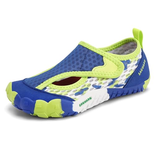 SAGUARO Barfußschuhe Barfussschuhe Kinder Outdoor Sport Barfuß Schuhe Jungen Mädchen Zehenschuhe Traillaufschuhe Fitnessschuhe rutschfest Badeschuhe Wasserschuhe Camouflage Blau,Gr.31 von SAGUARO