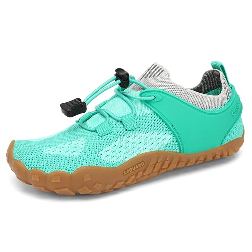 SAGUARO Barfußschuhe Barfussschuhe Kinder Outdoor Sport Barfuß Schuhe Jungen Mädchen Zehenschuhe Traillaufschuhe Fitnessschuhe rutschfest Badeschuhe Wasserschuhe Türkis,Gr.24 von SAGUARO