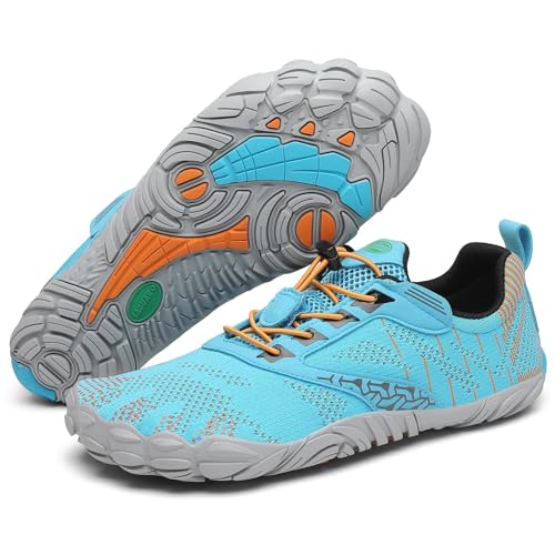 SAGUARO Barfußschuhe Damen Barfuss Schuhe Leicht Fitnessschuhe Herren rutschfest Atmungsaktiv Traillaufschuhe Laufschuhe Mit Zero-Drop Sohle Blau 45 EU von SAGUARO