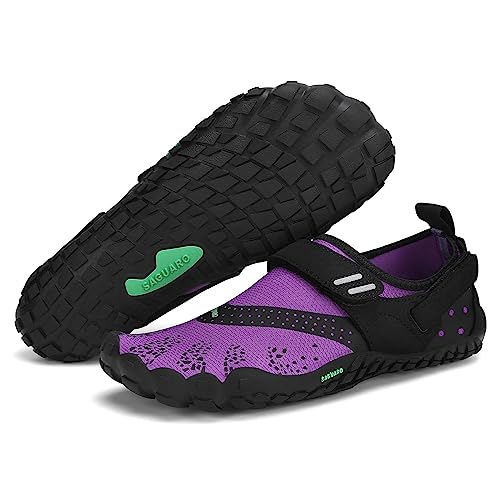 SAGUARO Barfussschuhe Damen Barfußschuhe Frauen Barfuß Schuhe Outdoor & Indoor Fitnessschuhe Leicht Zehenschuhe Traillaufschuhe Violett A, Gr.42 EU von SAGUARO