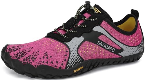 SAGUARO Barfußschuhe Herren Damen Barfussschuhe Traillaufschuhe Zehen Training Fitnessschuhe Outdoor Barfuss Wanderschuhe Atmungsaktiv Schnell Trocknend Badeschuhe, Fuschia Red, 36 EU von SAGUARO