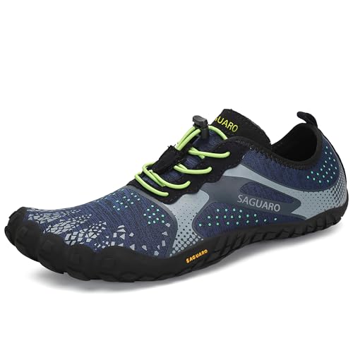 SAGUARO Barfußschuhe Damen Herren Zehenschuhe Traillaufschuhe Weich Bequem Barfussschuhe Fitnessschuhe Männer Frauen Trainingsschuhe für Joggen Laufen Wandern, Azurblau, 46 EU von SAGUARO
