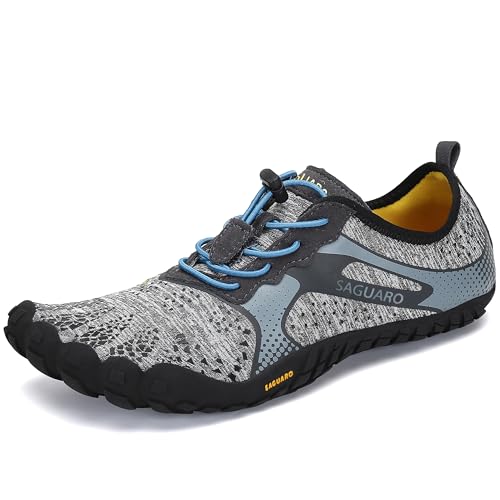 SAGUARO Barfußschuhe Damen Herren Zehenschuhe Traillaufschuhe Weich Bequem Barfussschuhe Fitnessschuhe Männer Frauen Trainingsschuhe für Joggen Laufen Wandern, Münzgrau, 44 EU von SAGUARO