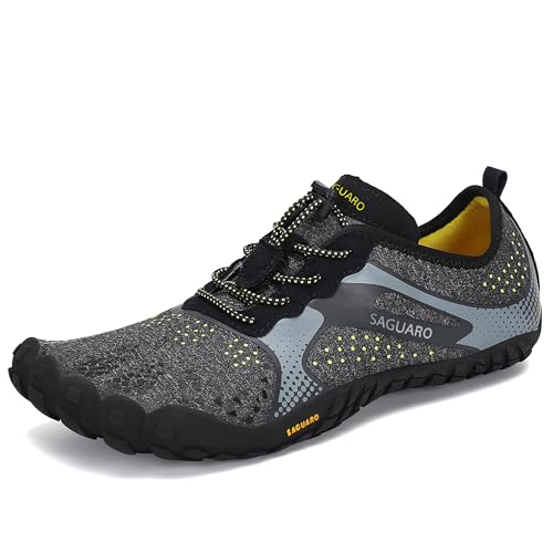 SAGUARO Barfußschuhe Damen Herren Zehenschuhe Traillaufschuhe Weich Bequem Barfussschuhe Fitnessschuhe Männer Frauen Trainingsschuhe für Joggen Laufen Wandern, Crow Black, 46 EU von SAGUARO