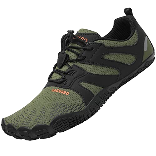 SAGUARO Barfußschuhe Damen Herren Trainingsschuhe Leicht Training Fitnessschuhe Barefoot Shoes Zehenschuhe für Trekking Laufen Parkour Gym, Armee Grün 38 von SAGUARO