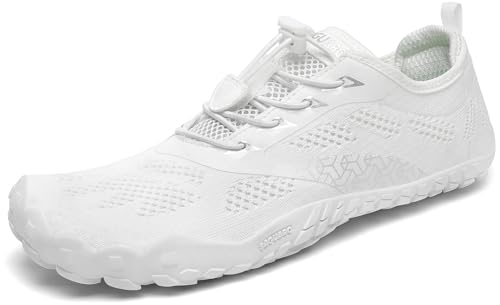 SAGUARO Barfußschuhe Damen Herren Zehenschuhe Traillaufschuhe Weich Bequem Barfussschuhe Fitnessschuhe Männer Frauen Trainingsschuhe für Joggen Laufen Wandern, Gänseblümchen Weiß, 49 EU von SAGUARO