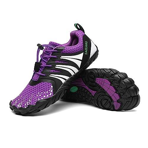 SAGUARO Barfußschuhe Damen Indoor Fitnessschuhe Weich Leicht Kletterschuhe Wander Strand Barfussschuhe Schnell Trocknend Walkingschuhe Heliotrop Violet,Gr.40 von SAGUARO