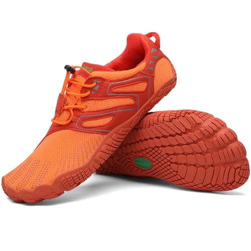 SAGUARO Barfußschuhe Herren Outdoor Fitnessschuhe Frauen Barfuß Laufschuhe Walkingschuhe Traillaufschuhe Zehenschuhe rutschfest Straßenlaufschue Raumfahrt Orange,Gr.42 von SAGUARO