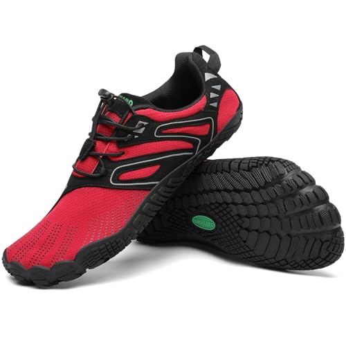 SAGUARO Barfußschuhe Damen Outdoor Fitnessschuhe Frauen Barfuß Laufschuhe Walkingschuhe Traillaufschuhe Zehenschuhe rutschfest Straßenlaufschue Türkisch Rot,Gr.36 von SAGUARO