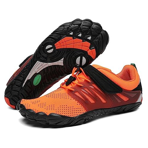 SAGUARO Herren Damen Barfußschuhe Barfussschuhe Zehenschuhe Outdoor Barfuss Schuhe Leicht Training Fitnessschuhe Traillaufschuhe St.2 Orange, Gr.38 EU von SAGUARO