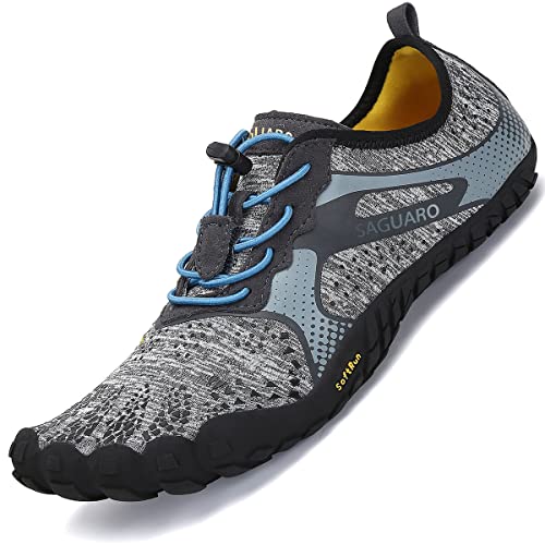 SAGUARO Barfußschuhe Herren Barfussschuhe Männer Barfuss Schuhe Outdoor Fitness Zehenschuhe Traillaufschuhe Minimalistische Fitnessschuhe Grau, Gr.41 EU von SAGUARO