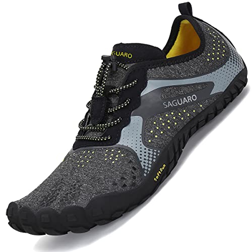 SAGUARO Barfußschuhe Herren Barfussschuhe Damen Sommer Barfuß Schuhe Outdoor Zehenschuhe Leicht Training Fitnessschuhe Minimalistische Traillaufschuhe Rauchiges Schwarz, Gr.42 EU von SAGUARO