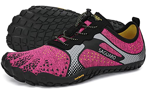 SAGUARO Barfußschuhe Damen Traillaufschuhe Outdoor & Indoor Training Fitnessschuhe Wander Wald Strand Straße Laufschuhe Walkingschuhe Schnell Trocknend Badeschuhe, Hot Pink, 38 EU von SAGUARO