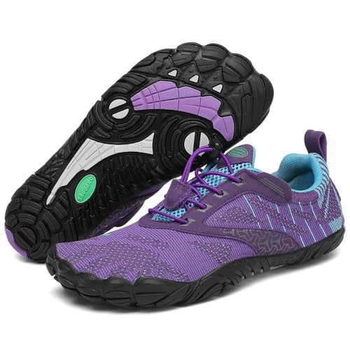 SAGUARO Barfußschuhe Damen Wassersportschuhe Herren Traillaufschuhe Laufschuhe Atmungsaktiv Straßenlaufschue Wasserschuhe Strandschuhe Frauen Schnell Trocknend Zehenschuhe rutschfest Violett 36 EU von SAGUARO