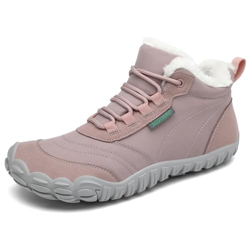 SAGUARO Barfußschuhe Damen Winter Gefüttert Winterschuhe Barfusschuhe Warm rutschfest Winterstiefel Wasserabweisend Outdoor Winter Boots Rosa,EU GR.36 von SAGUARO