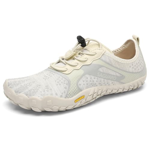SAGUARO Barfußschuhe Herren Barfuss Schuhe Damen Barfussschuhe Outdoor Zehenschuhe Atmungsaktiv Traillaufschuhe mit Zero-Drop Solhe Beige,Gr.37 von SAGUARO