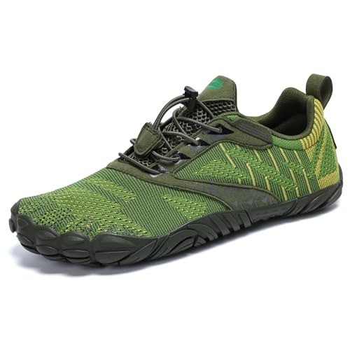 SAGUARO Barfußschuhe Herren Barfuss Schuhe Damen Barfussschuhe Outdoor Zehenschuhe Atmungsaktiv Traillaufschuhe mit Zero-Drop Solhe Waldgrün,Gr.48 von SAGUARO