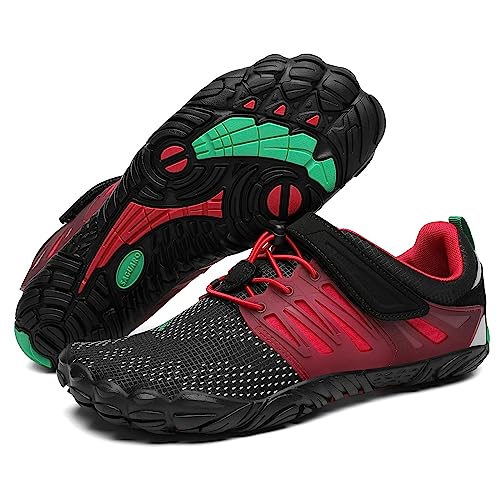 SAGUARO Barfußschuhe Herren Barfuss Schuhe Damen Barfussschuhe Outdoor Zehenschuhe Leicht Training Traillaufschuhe Fitnessschuhe St.2 Rot, Gr.48 EU von SAGUARO