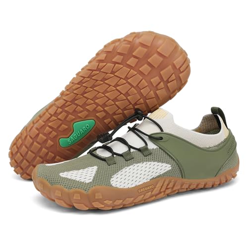 SAGUARO Barfußschuhe Herren Barfuss Schuhe Damen Knit Barfussschuhe rutschfest Zehenschuhe Barfuß Traillaufschuhe Barefoot Shoes Mit Breiter Zehenbox Graugrün,Gr.43 von SAGUARO
