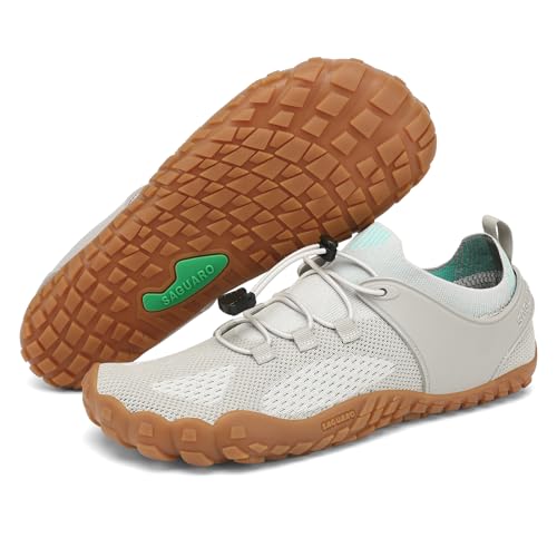 SAGUARO Barfußschuhe Herren Barfuss Schuhe Damen Knit Barfussschuhe rutschfest Zehenschuhe Barfuß Traillaufschuhe Barefoot Shoes Mit Breiter Zehenbox Hellgrau,Gr.47 von SAGUARO