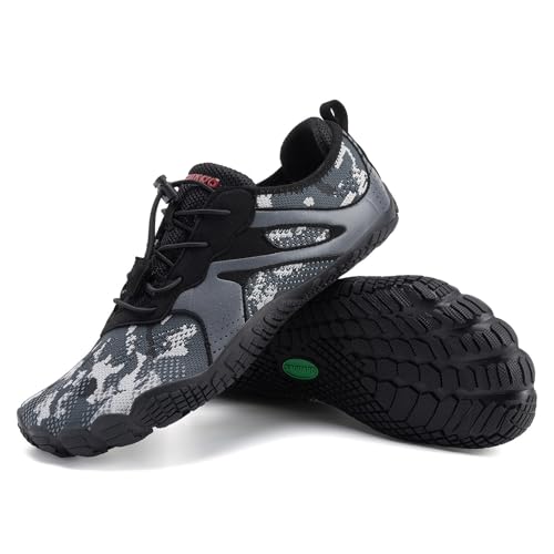 SAGUARO Barfußschuhe Herren Damen Fitnessschuhe mit Zehen Sohle Bequem Atmungsaktiv Sport Traillaufschuhe rutschfest Leight Laufschuhe Outdoor Tarnfarbe 44 EU von SAGUARO
