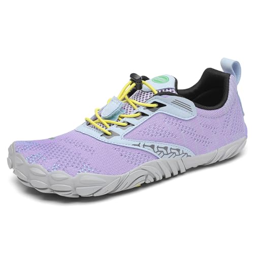 SAGUARO Barfußschuhe Herren Barfussschuhe Damen Barfuss Schuhe Zehenschuhe Outdoor Fitnessschuhe rutschfest Traillaufschuhe Barefoot Shoes mit Zero-Drop Solhe Helles Lavendel,Gr.38 von SAGUARO
