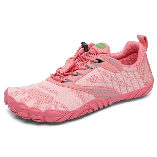 SAGUARO Barfußschuhe Herren Barfussschuhe Damen Barfuss Schuhe Zehenschuhe Outdoor Fitnessschuhe rutschfest Traillaufschuhe Barefoot Shoes mit Zero-Drop Solhe Lachsrosa,Gr.41 von SAGUARO