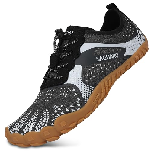 SAGUARO Barfußschuhe Herren Barfussschuhe Damen Barfuss Sommer Zehenschuhe Frauen Outdoor Traillaufschuhe Schwarz 36 EU von SAGUARO