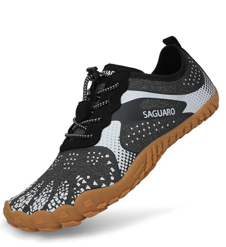 SAGUARO Barfuss Schuhe Damen Barfußschuhe Herren Zehenschuhe rutschfest Atmungsaktive Barefoot Shoes Indoor & Outdoor Barfussschuhe mit Breiter Zehenbox & Zero Drop Solhe, Schwarz Weiß, 41 EU von SAGUARO