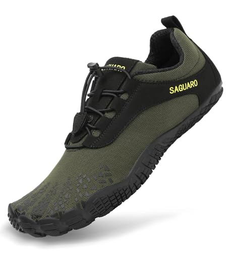 SAGUARO Barfuss Schuhe Damen Barfußschuhe Herren Zehenschuhe rutschfest Atmungsaktive Barefoot Shoes Indoor & Outdoor Barfussschuhe mit Breiter Zehenbox & Zero Drop Solhe, Armeegrün, 43 EU von SAGUARO