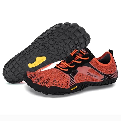 SAGUARO Barfußschuhe Herren Barfuss Schuhe Damen Barfussschuhe Outdoor Sport Zehenschuhe Fitnessschuhe rutschfest Traillaufschuhe Aqua Orange,Gr.36 von SAGUARO