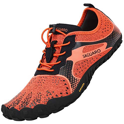 SAGUARO Barfußschuhe Herren Damen Atmungsaktiv Aquaschuhe Sport Wasserschuhe Trekking Zehenschuhe Minimalistische Surf Joggen Barfuss Schwimmschuhe,Aqua Orange 37 von SAGUARO